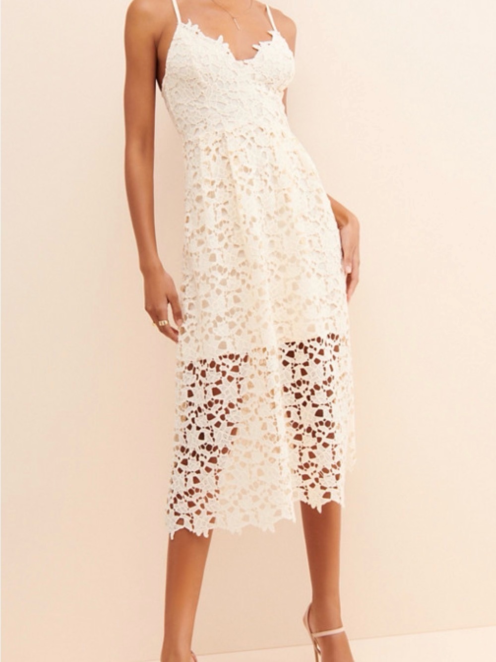 Astr the Label Cream Lace Midi Dress with Spaghetti Straps Medium - Picture 5 of 11